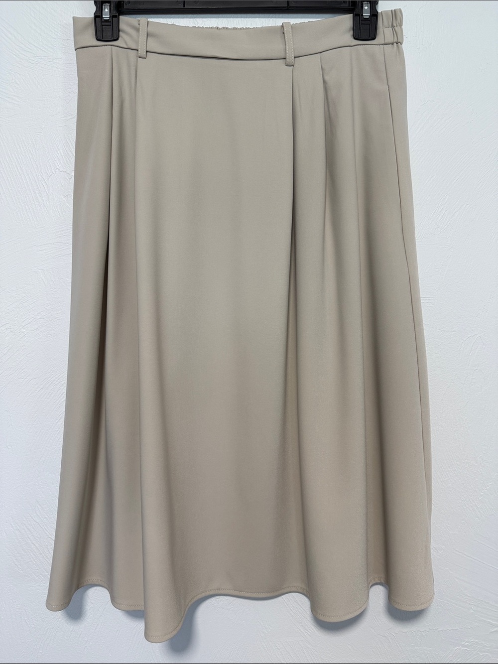 Women's A-Line Midi Skirt - Beige -Large - pockets